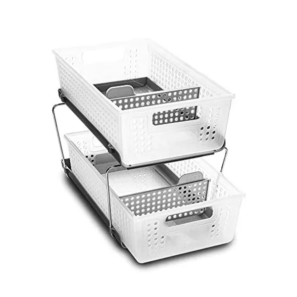 
                            madesmart 2-Tier Organizer, Multi-Purpose Slide-Out Storage Baskets with Handles and Dividers, Frost
                        