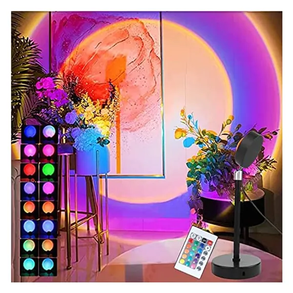 
                            Sunset Projection Lamp, Sunset Lamp with Remote RGB 16 Colors, 360 Degree Rotation Sunset Light Projector, Rainbow Projection Lamp LED Night Light for Bedroom, Party, Photography, USB Port
                        