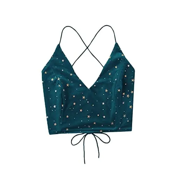 
                            Verdusa Women's Velvet Galaxy Print Crisscross Back Spaghetti Strap Crop Cami Top
                        