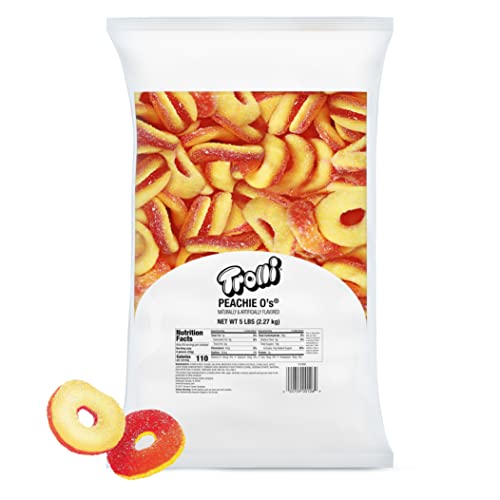 Trolli Peachie O's Sour Gummy Rings Candy, 5 Pound Bulk Bag - Peachie O's - 5 Pound