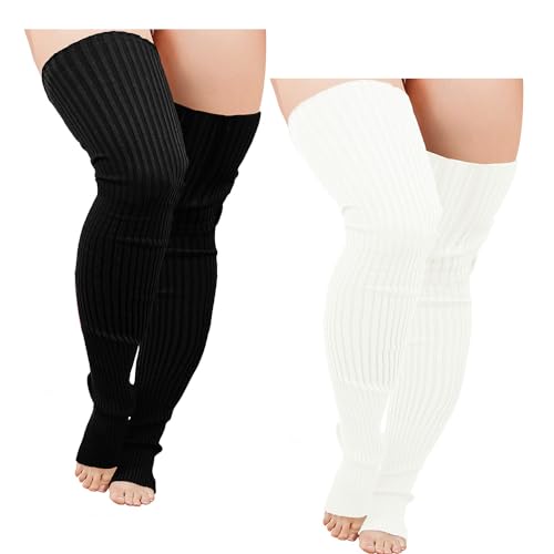 v28 Plus Size Knit Leg Warmer Women Thick Thigh High Boot Extra Long Large Socks