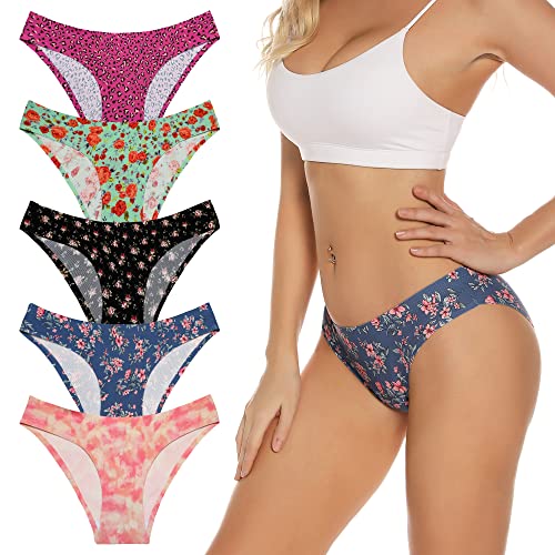 Jaywan Womens Seamless Bikini Cheeky Underwear No Show Hipster Breathable Stretch Invisibles Panties 5 Pack S-XL - X-Large - Assorted