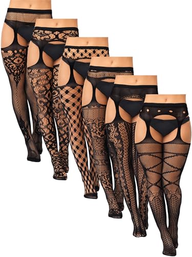  Net Suspender Pantyhose Garter Belt - One Size Plus - Patterned