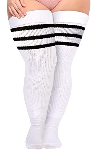  Womens Thigh High Socks for Thick Thighs- Extra Long Striped Thick Over the Knee Socks- Leg Warmer Boot Socks