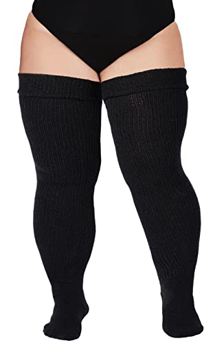  Extra Long & Thick Over the Knee Stockings- Leg Warmer Boot Socks - Classic Black