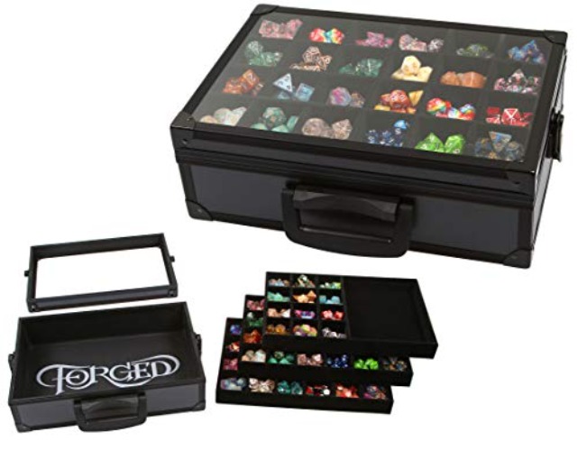 Forged Dice Co. 3 Storage Trays Dice Display Case with Rolling Tray, Holds up to 720 Dice, Black