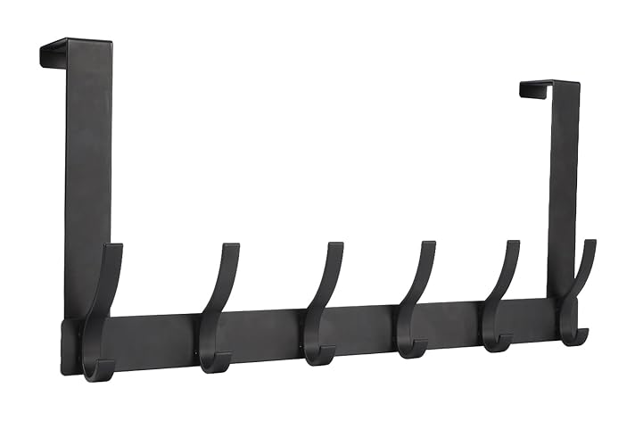 Over The Door Hooks, Door Hanger Hooks for Hanging, Over The Door Towel Racks for Bathroom with 12 Coat Hooks, Over The Door Hanger, Coat Rack Wreath Door Hanger Over The Door Organizer - 1 Pack - Black