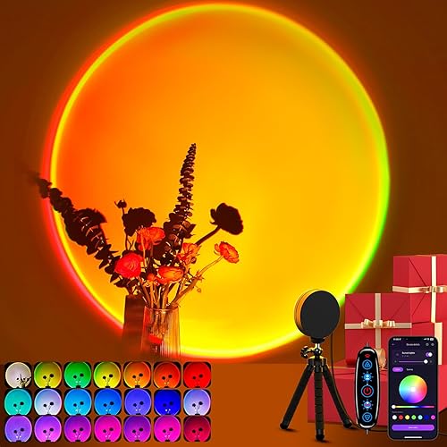 XEBKOR Sunset Lamp Projector Multicolor Changing LED Projection Lamp,Switch Button and APP Control 360 Degree Rotation Sunlight Lamp for Bedroom, Photography, Party, Tiktok Live, Room Decor - Multicolor