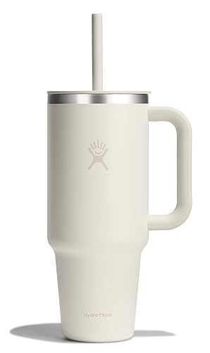 Hydro Flask Travel Tumbler Stainless Steel Insulated Cup with Lid and Straw for Cold Water and Drinks for Sports, School, Work, Car, Travel and Weekends - 40 Oz - Ivory