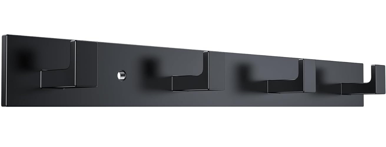 STKYGOOD Coat Rack Wall Mounted - 4 Hooks, Heavy Duty Metal Coat Rack, Hanger Organizer for Entryway, Bathroom, Bedroom (Matt Black, 44 lbs Capacity per Hook) - 1