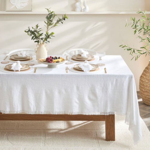 Ashra Fringed White Table Linen Range 