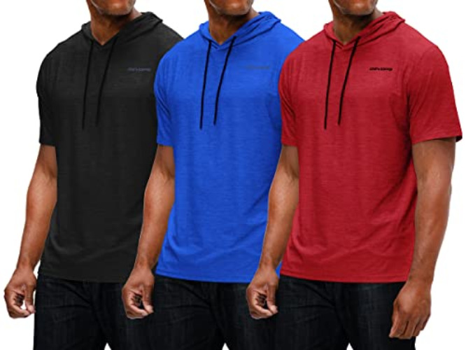 DEVOPS 3 Pack Men's Hoodie Short Sleeve Fishing Hiking Running Workout T-Shirts - Medium - (Short Sleeve_3-pack) Black/Blue/Red