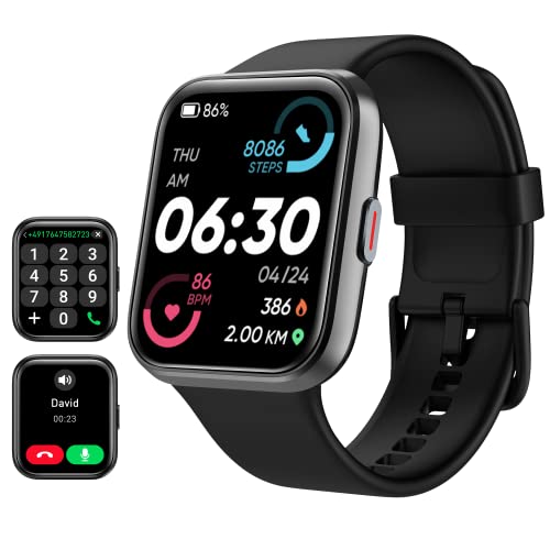 Smart Watch for Men Women(Call Receive/Dial), Alexa Built-in, 1.7" Touch Screen Fitness Tracker with Heart Rate Sleep Tracking, 60 Sports Modes, 5ATM Waterproof Smartwatch for Android iPhone, Black - Black - 1.7