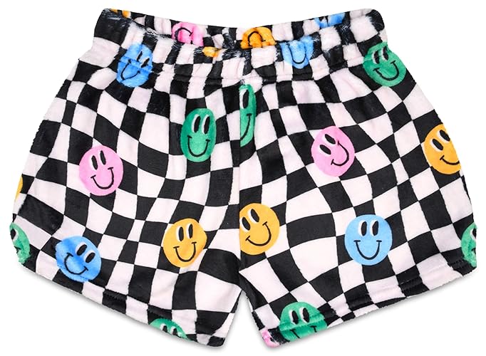iscream Big Girls Silky Soft Bold Print Plush Fleece Shorts - Bold and Bright Collection - 10-12 - Good Times