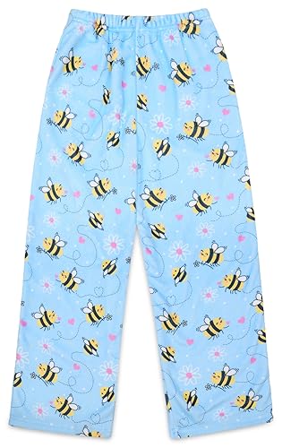 iscream Big Girls Silky Soft Plush Fleece Pants - Hearts & Flowers Collection - 10-12 - Bee Loved