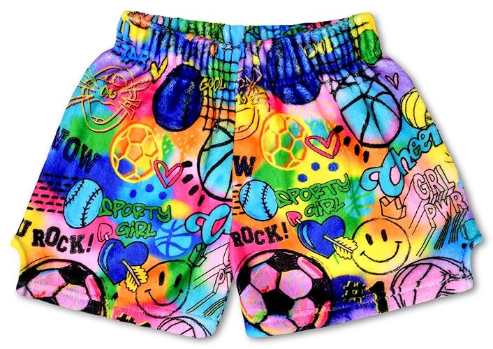 iscream + Corey Paige Designs Big Girls Fun Print Silky Soft Plush Shorts - Live Boldly Collection - 10-12 - Sporty Girl