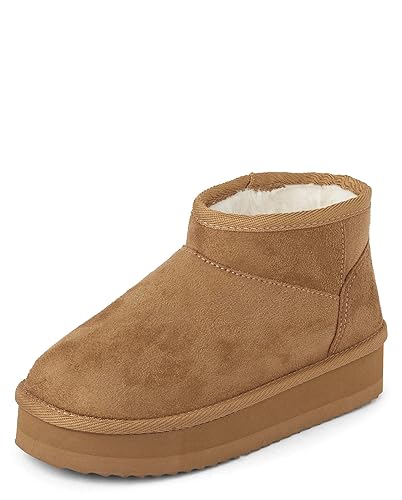 The Children's Place Girls' Mini Ankle Platform Boot, Faux-Fur Lined - 3 Big Kid - Tan
