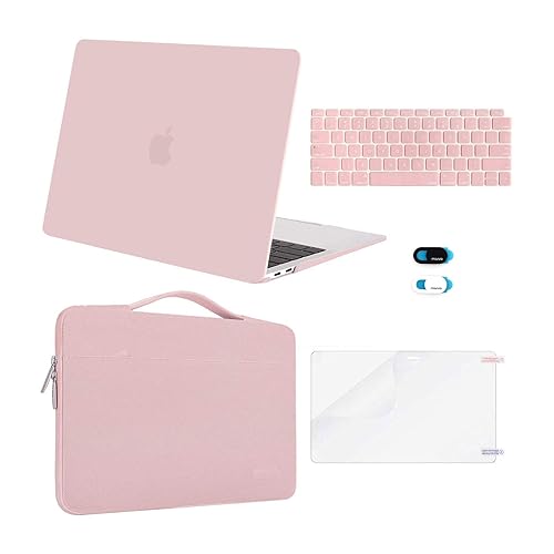 MOSISO Compatible with MacBook Air 13 inch Case M1 Chip 2022 2021 2020 2019 2018 Release A2337 A2179 A1932 Retina Display, Plastic Hard Shell&Bag&Keyboard Skin&Webcam Cover&Screen Film, Rose Quartz - Rose Quartz