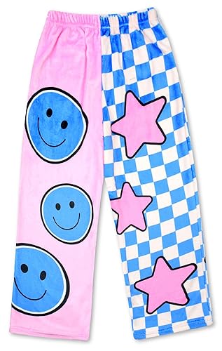iscream + Corey Paige Designs Big Girls Silky Soft Plush Fleece Pants - Live Brightly Collection - 10-12 - Smile Squad
