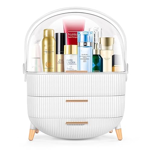 IGDMM Preppy Makeup Organizers,Skincare Organizer for College Students,Portable Cosmetic Organizer Makeup Caddy for Dorm,Bathroom,Dresser Cosmetic Storage Box. (WHITE) - WHITE