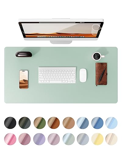 YSAGi Leather Desk Pad Protector, Office Desk Mat, Large Mouse Pad, Non-Slip PU Leather Desk Blotter, Laptop Desk Pad, Waterproof Desk Writing Pad for Office and Home (Pale Green, 23.6" x 13.8") - Pale Green - 23.6" x 13.8"