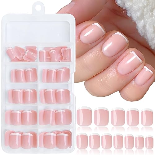 LoveOurSHome 120pc French Press on Nails Short Fake Nail Short Press on Nail Square False Nail White Acrylic French Tips Press quare Nail Short Artificial Nail & Glue Adhesive Tabs for Women Girls - White Tips Square
