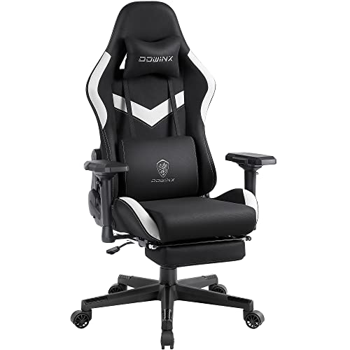 Dowinx Computer Gaming Chair with Pocket Spring Cushion and 4D Armrests for Office,Breathable Fabric High Back Ergonomic Task Chair with Footrest , Massage Lumbar Support Black - Black-4d