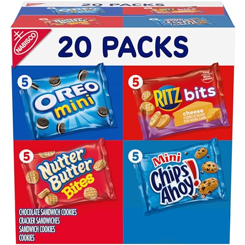 Nabisco Classic Mix Variety Pack, OREO Mini, CHIPS AHOY! Mini, Nutter Butter Bites, RITZ Bits Cheese, 20 Snack Packs - 1 Ounce (Pack of 20)