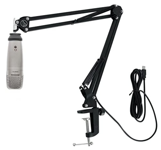 Samson C01U Pro USB Large Diaphragm Studio Condenser Microphone Mic+Tripod Stand Bundle with Audio Technica Boom Arm for USB Microphone Recording/Streaming Computer Mics (2 Items)