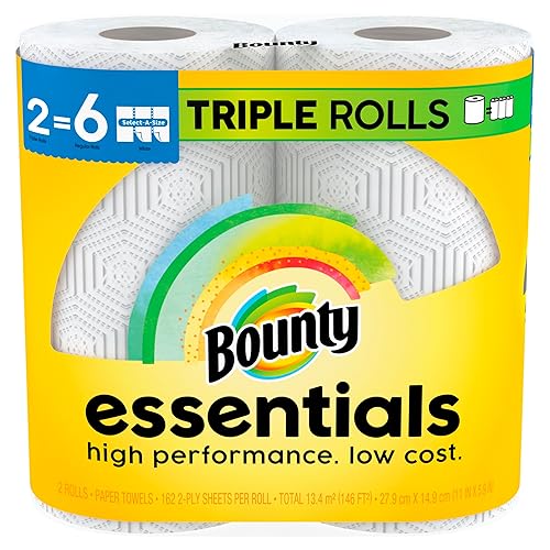 Bounty Essentials Select-A-Size Paper Towels, White, 2 Triple Rolls = 6 Regular Rolls - 162 sheet (Pack of 2) - White