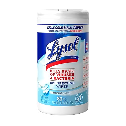 Lysol Disinfectant Wipes, Multi-Surface Antibacterial Cleaning Wipes, For Disinfecting and Cleaning, Crisp Linen, 80 Count - 80 Count (Pack of 1)