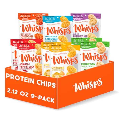 Whisps Cheese Crisps Variety Pack | Protein Chips | Healthy Snacks | Protein Snacks, Gluten Free, High Protein, Low Carb Keto Food, 6-Flavor Variety (2.12 Oz, 9 Pack)