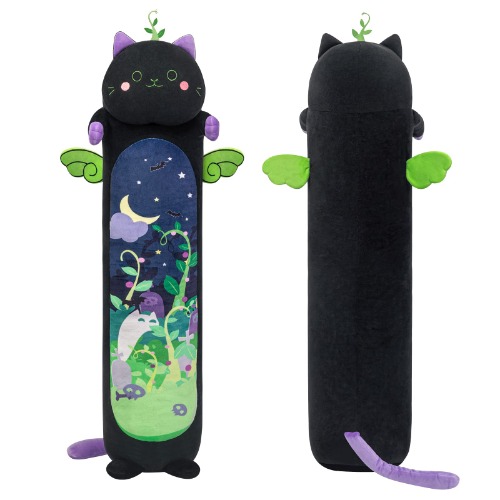 Mewaii Long Cat Plush Kawaii Body Pillow, 20” Cute Black Cat Stuffed Animals Soft Plushies, Kitten Plush Throw Pillow Doll Big Plush Toys Gift for Girlfriend - Black Mint Cat 19.6in/50cm