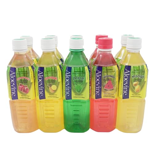 Aloevine Aloe Vera Drink juice l variety |16.9 oz. pack of 10 l 2 original, 2 watermelon, 2 mango, 2 pomegranate, 2 pineapple | plant based Vegetable Korean drinks - Mixed flavors
