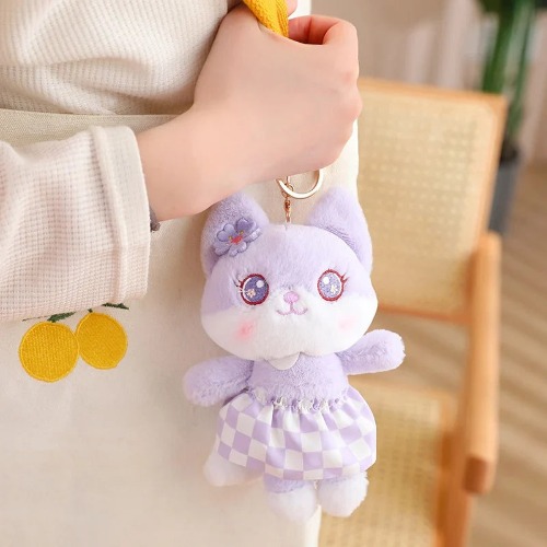 Kawaii Plush Fox Pendant Keychains - Purple