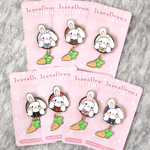 Bunny Dangle Enamel Pin - Cream