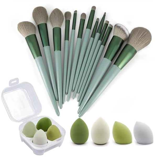 Koccido Makeup Brushes 17 Pcs Makeup Kit,Foundation Brush Eyeshadow Brush Make up Brushes Set (Green, 17 Piece Set Large)