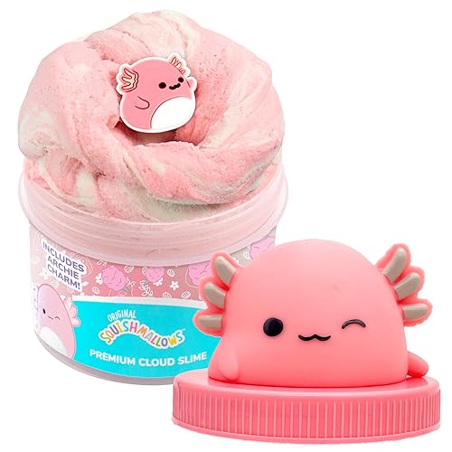 Original Squishmallows Archie The Axolotl Premium Cloud Slime, 8 oz. Fluffy Slime, Cotton Candy Scented, 3 Fun Slime Add Ins, Pre-Made Slime for Kids, Great 6 Year Old Toys, Super Soft Sludge Toy - Archie- Cotton Candy
