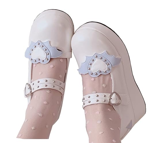 Women's Mary Jane Shoes Lolita Round Toe Block Heels Gothic Sweet Heart Floral Oxfords Ankle T-Strap Platform Dress Shoes Classic Gothic Pumps - 7 - Beige