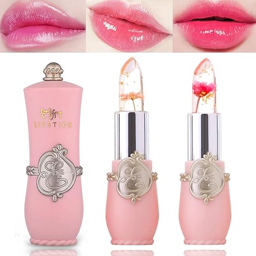 2 Pack Crystal Flower Jelly Lipstick,Magic Color Changing, PH Clear Temperature Lip Gloss/Balm,Long Lasting Nourishing Moisturizing Lip Stick (Set A) - Set A