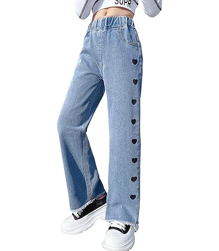 NABER Kids Girls Casual Baggy Wide Leg Denim Pants Elastic Waist Casual Jeans Age 5-14 - 13-14 Years - Blue2