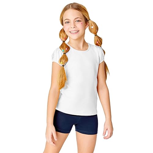 GOXU Girls' Puff Short Sleeve Cotton Solid T-Shirts Tops, Crewneck Comfort Silky Soft Cotton Basic Layering Tees, Ages 5-12 - 11-12 - White
