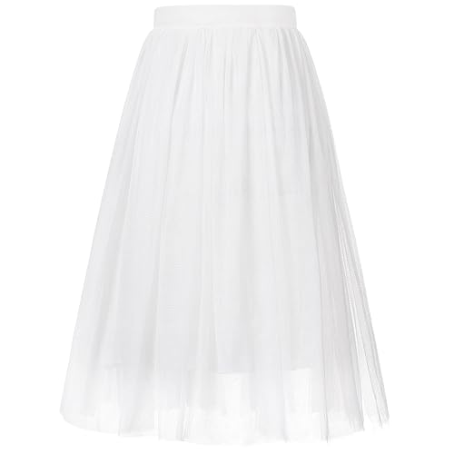 BOOPH Girls Tulle Skirts A-line Mesh Skirt Long Tutu Skirts Dress for Toddler Girls - 10-12 Years - White