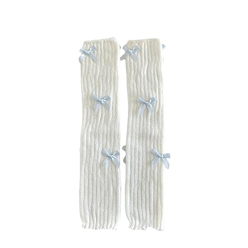 Baynoyia Fashion Girl Knit Leg Warmers Harajuku Bow Decor Loose Socks Vintage Kawaii Leg Sleeves Lolita Socks - Blue Bow - Free Size