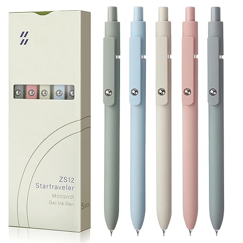 FIOVER Gel Pens, 5pcs 0.5mm Quick Dry Black Ink Pens Fine Point Smooth Writing Pen High-End Series Pens Ballpoint for School Office Home Supplies (Morandi) - Morandi