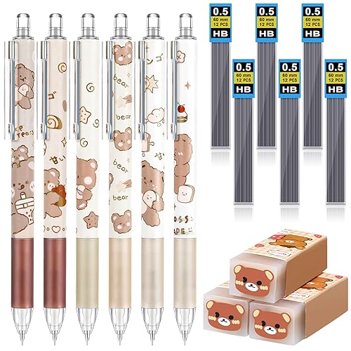 Sabary Kawaii Mechanical Pencil Set Include Bear Mechanical Pencils with Tubes 0.5 mm Pencil Refills Cute Erasers First Day of School Supplies Christmas Pen Gift for Kids Student - 15