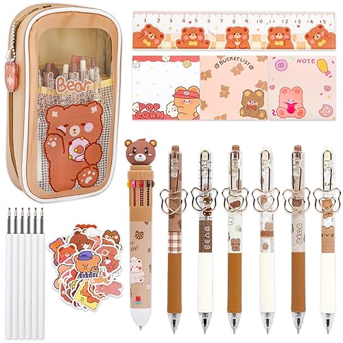 Wiz&Quirkz 155 Pcs Stationery Set With cute Bear Theme - Includes Gel Pens, Pen RefillsStickers,Ruler,Memo Notes, Sticky Tags, and Pencil Pouch,for Kid Teen School school supplies