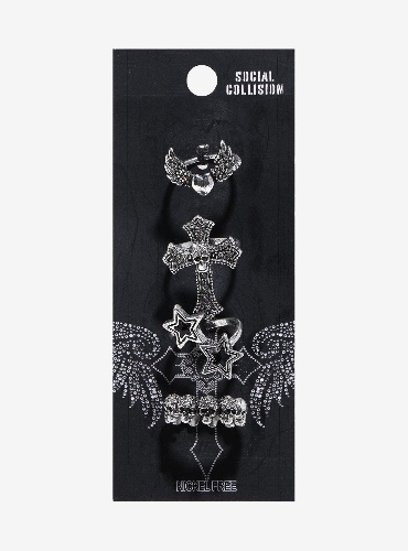 Social Collision Skull Cross Star Ring Set