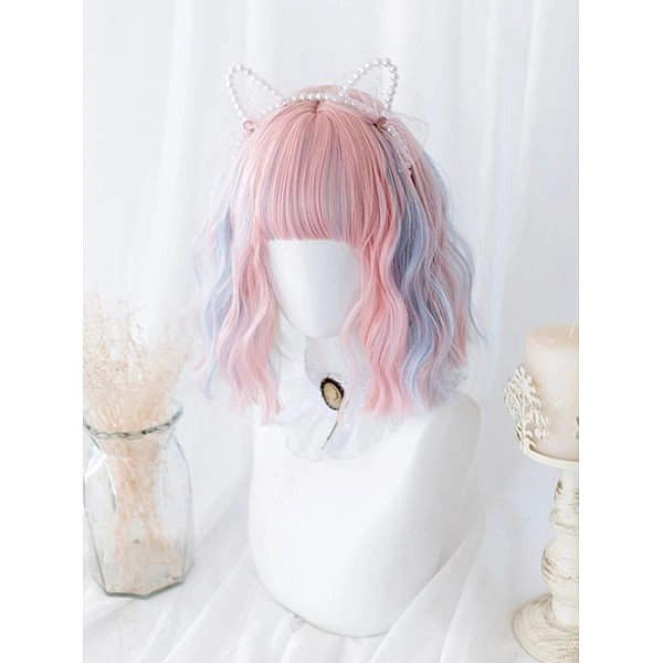 [$30.70]Clearance -Unicorn Ice Cream Short Curly Synthetic Wig with Bangs