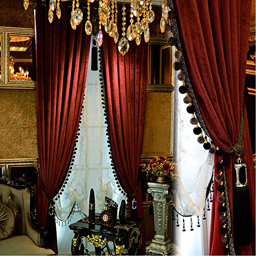 Luxury Curtain for Living Room Blackout Velvet 2 Panels Curtains Set Luxury Tassel Bedroom Curtains (Burgundy, (100W×96L)×2) - Burgundy - (100W×96L)×2